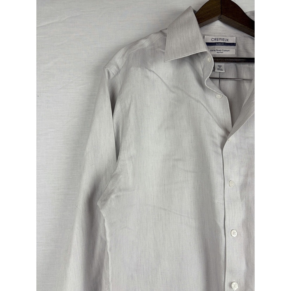 Cremieux Slim Fit Dress‎ Shirt Mens 16.5 35 Gray 100% Pima Cotton Non-Iron L/S - Picture 4 of 14